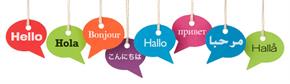 Speech bubbles saying hello in different languages